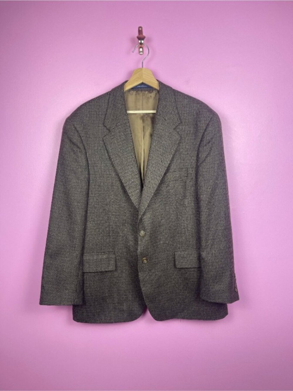 Chaps Ralph Lauren Vintage Houndstooth Tweed Sport Coat Wool Brown Men's 46R - Picture 2 of 13